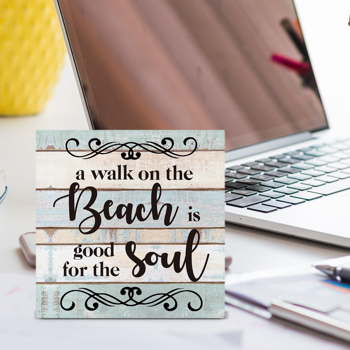 A Walk On The Beach Is Good For The Soul Wooden Box Sign Desk Decor, Beach House Wood Box Sign For Home Shelf Table Decoration 5