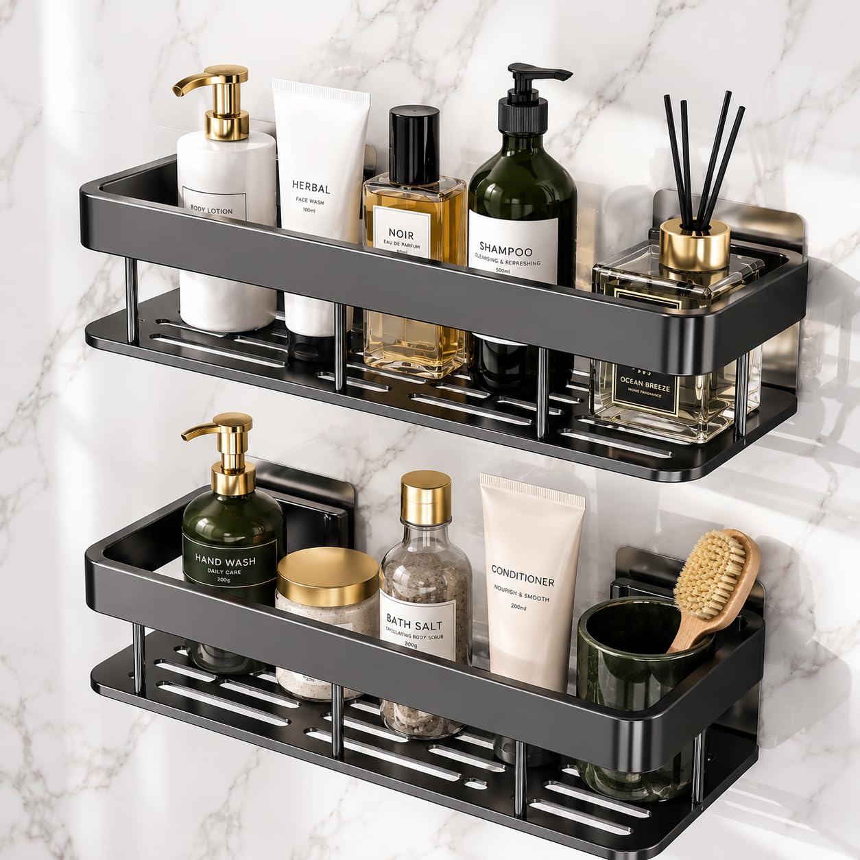 Niwlix Self Adhesive Bathroom Organiser Without Drill Accessories Set | Wall Mounted Bathroom Shelves | Aluminum Bathroom Organi