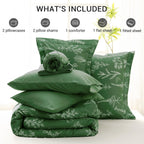Muxhomo Dark Green Bed In A Bag Queen 7 Pieces, Queen Comforter Set Reversible Botanical Flowers Design, Ultra Soft & Breathable