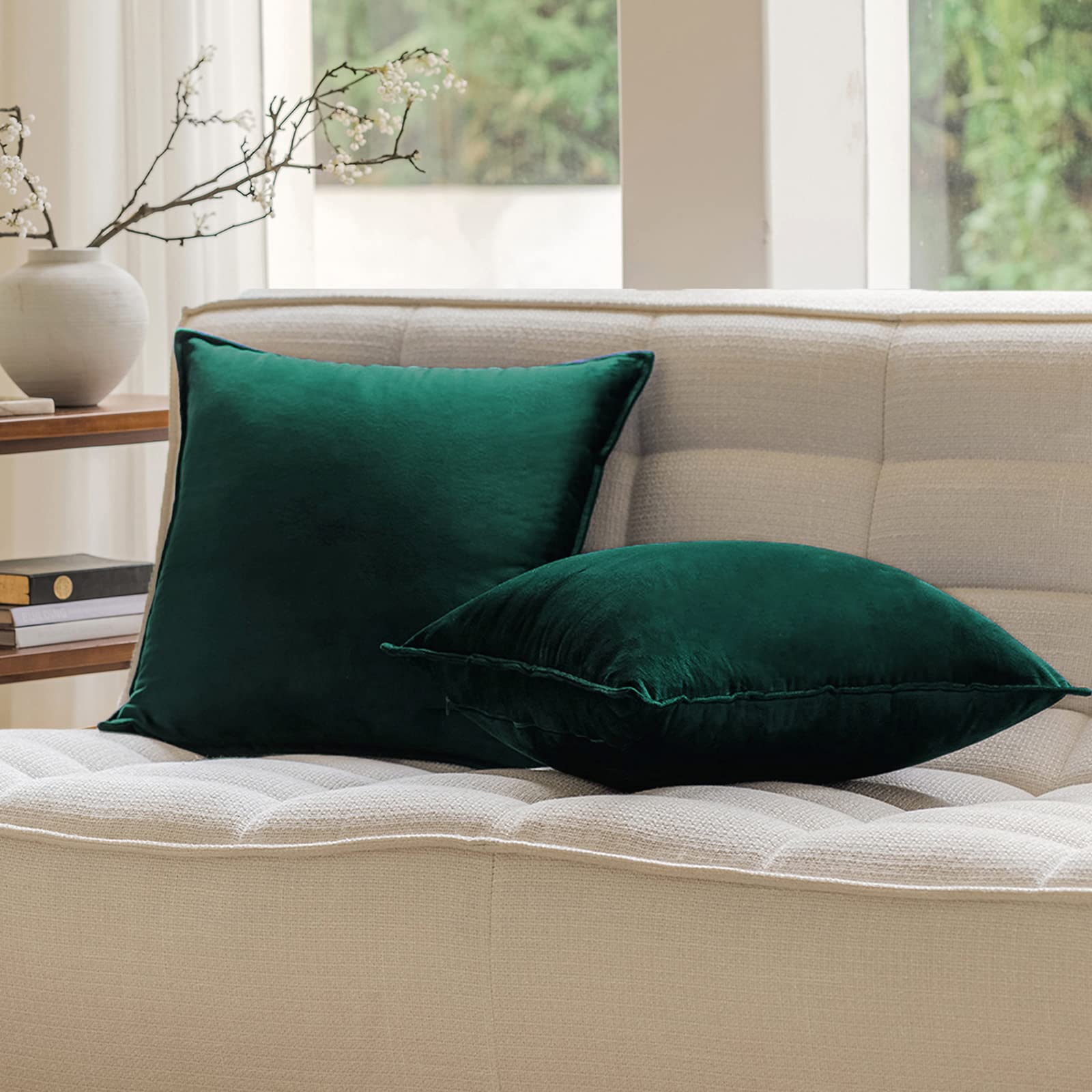 Jiahannha Velvet Green Throw Pillow Covers 22X22 Inches Pack Of 2 Soft Decorative Square Cushion Covers For Couch Sofa Bed Livin