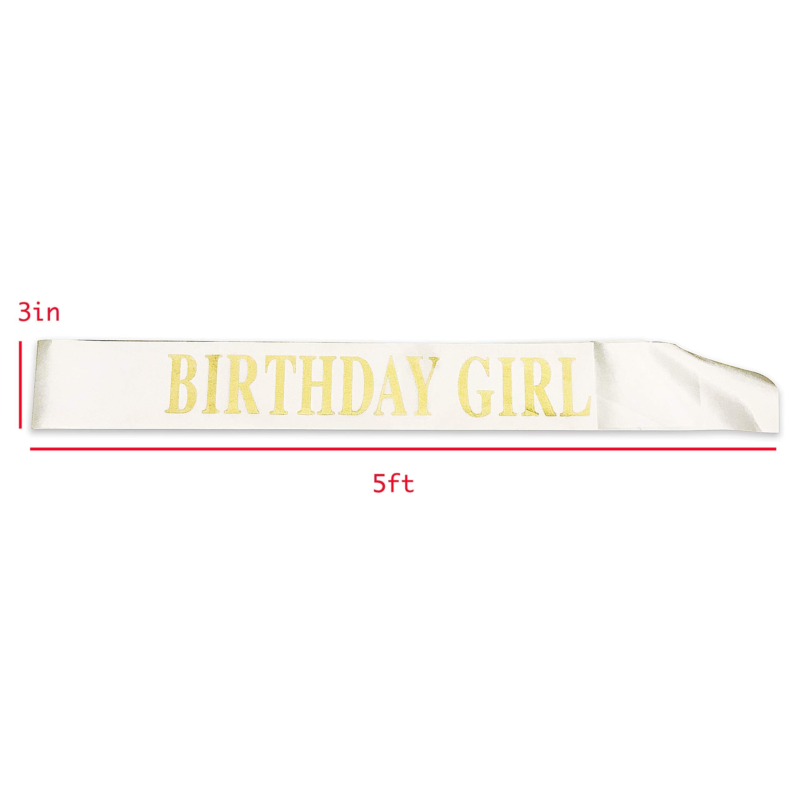 Dadam Birthday Sash For Girls White Satin Birthday Girl Sash With Gold Glitter Lettering Party Favors, Supplies And Decorations