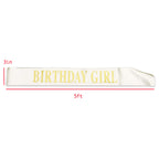 Dadam Birthday Sash For Girls White Satin Birthday Girl Sash With Gold Glitter Lettering Party Favors, Supplies And Decorations