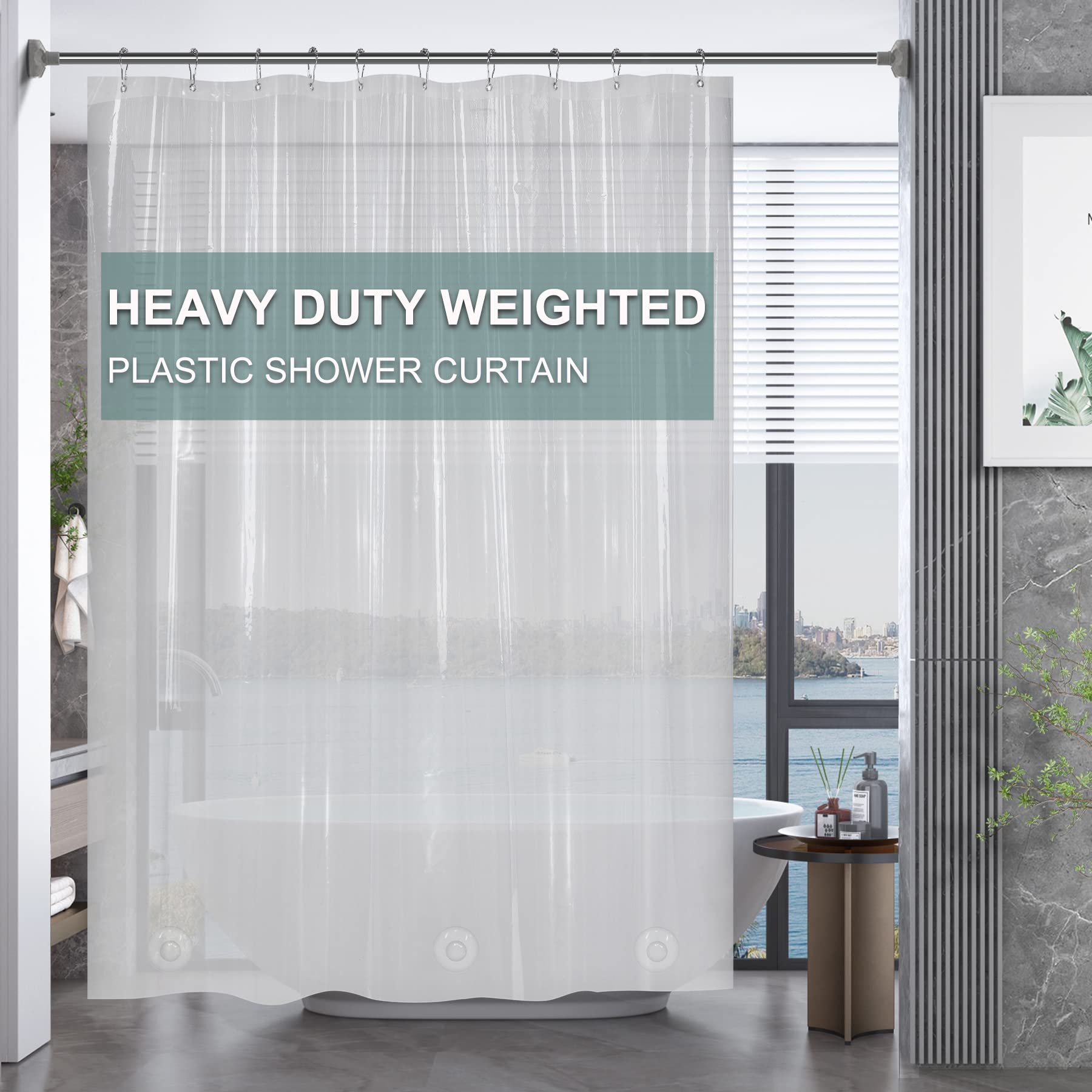 Amazerbath Plastic Shower Curtain, 60 X 72 Inches Peva Heavy Duty Clear Shower Curtain, Waterproof Heavy Weight Thick Bathroom C