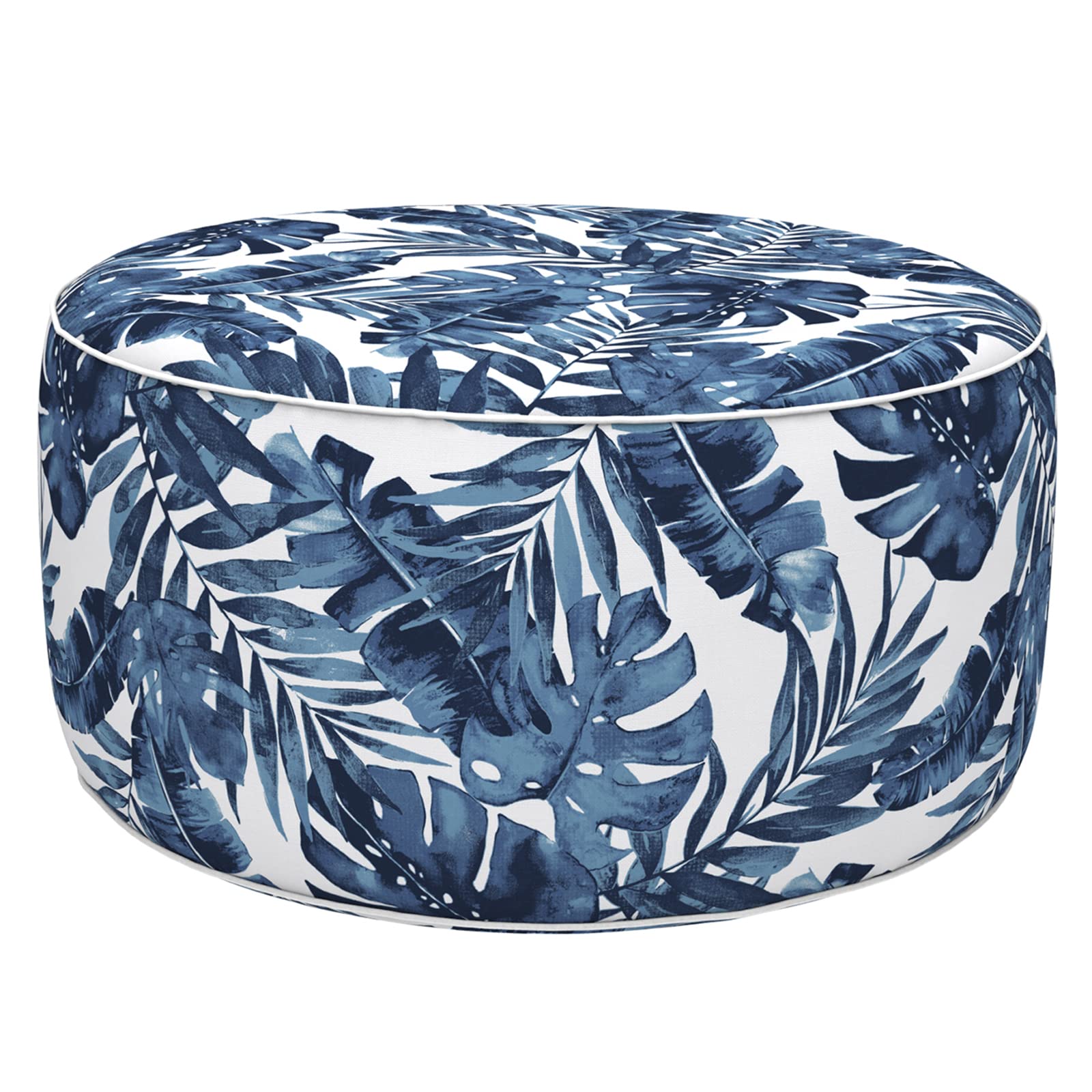 Lvtxiii Outdoor/Indoor Inflatable Ottoman, 31'X31'X14' Patio Footrest Stool, Portable Round Pouf Ottoman For Patio Garden, Camping Or Home Decoration, Palm Blue