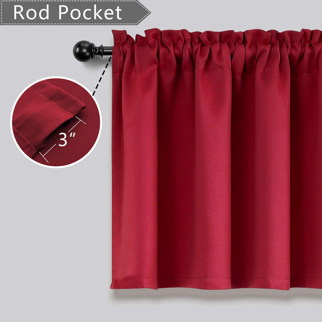 Mrs.Naturall Red Kitchen Valances 2 Pack Rod Pocket Blackout Insulated Thermal Room Darkening Short Curtain Valances For Living