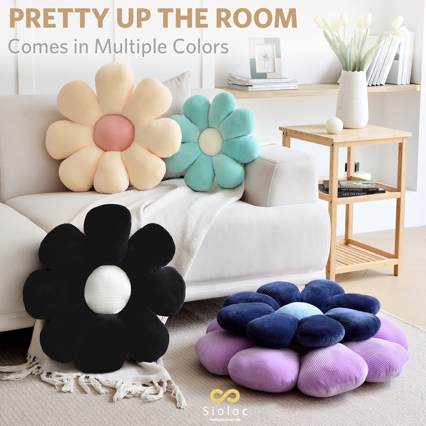 Sioloc Flower Shaped Throw Pillow,Cute Room Decor & Plush Floor Seating Butt Cushion For Bedroom Sofa Chair(Beige,15.7')
