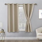 Hiasan Blackout Curtains For Bedroom - Thermal Insulated & Light Blocking Window Curtains For Living Room, 2 Drape Panels Sewn With Tiebacks, Light Beige, 38 X 54 Inch