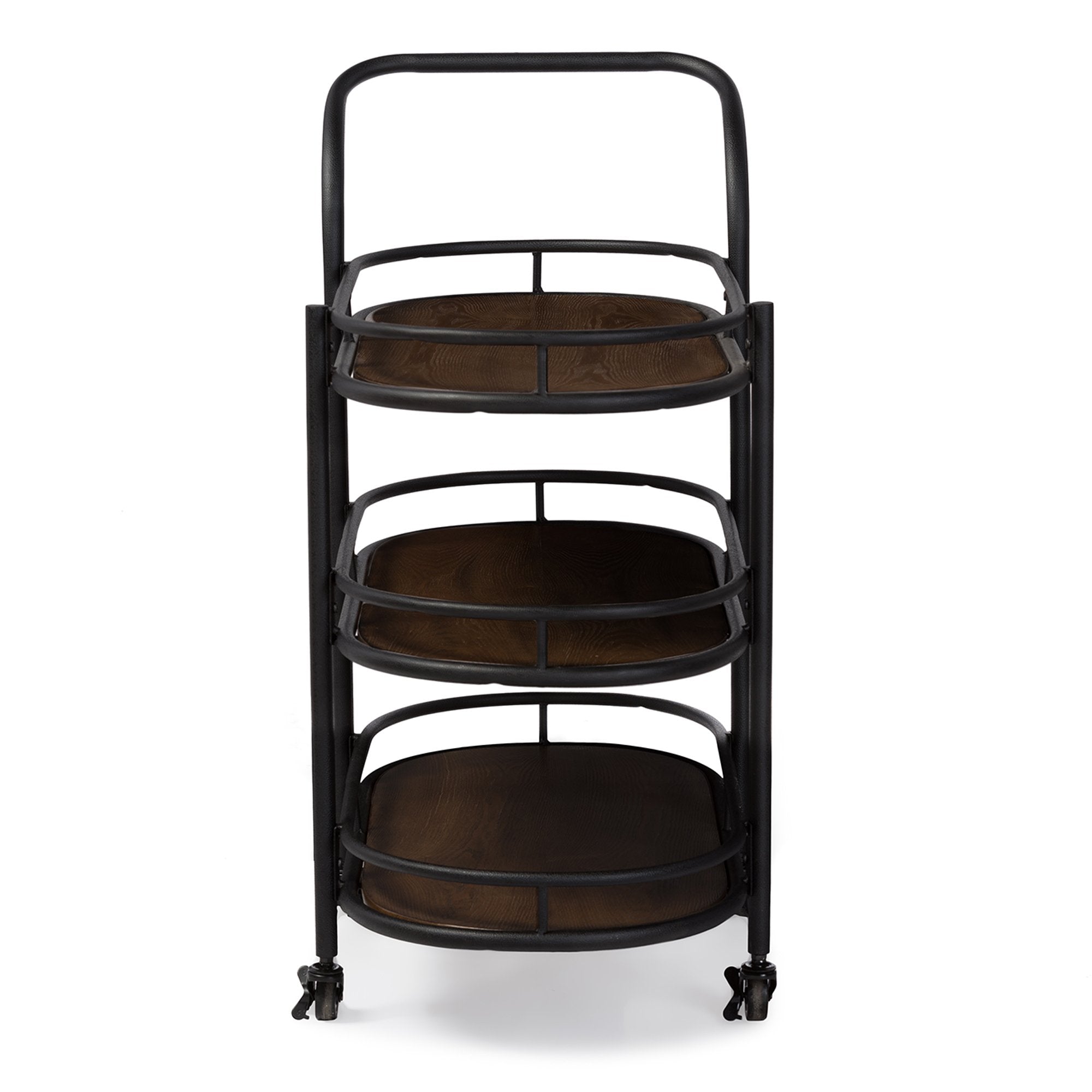 Baxton Studio Karlin Rustic Industrial Style Antique Textured Metal Distressed Wood Mobile Kitchen Bar Serving Wine Cart, Black, 33 x 18 x 37