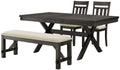 Crosley Furniture Hayden 4-Piece Modern Farmhouse Dining Table Set for 5 with 2 Slat Back Chairs and a Bench, Slate