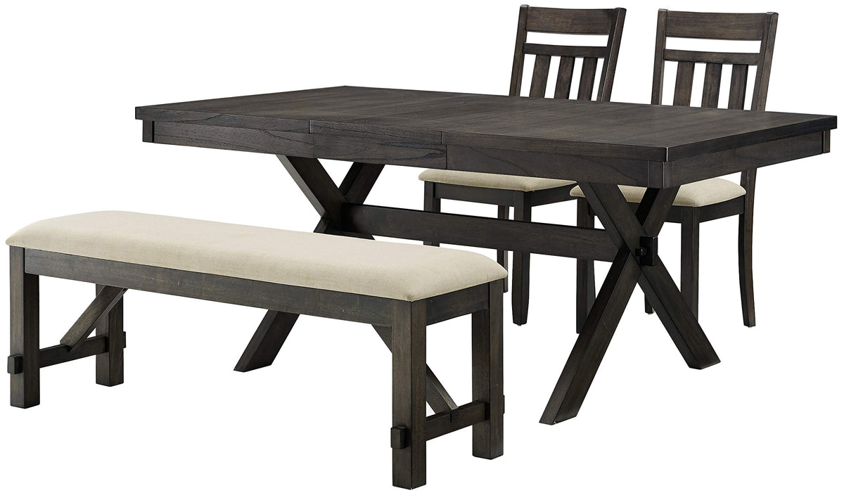 Crosley Furniture Hayden 4-Piece Modern Farmhouse Dining Table Set for 5 with 2 Slat Back Chairs and a Bench, Slate