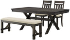 Crosley Furniture Hayden 4-Piece Modern Farmhouse Dining Table Set for 5 with 2 Slat Back Chairs and a Bench, Slate