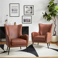 Hulala Home Faux Leather Accent Chair Set Of 2 W/Removable Cushion, Comfy Upholstered Armchair With Metal Legs & Nailhead Trim W