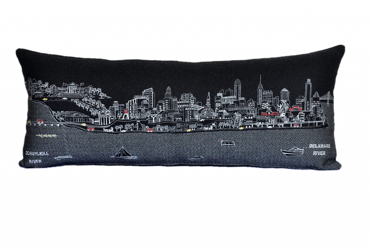 HomeRoots Grey 35' Black Philadelphia Nighttime Skyline Lumbar Decorative Pillow