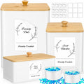 Vesici 3 Pcs Metal Laundry Pod Container 2 Pcs Scoops Dryer Sheet Holder Laundry Room Organizer Storage Jar with Airtight Wood L