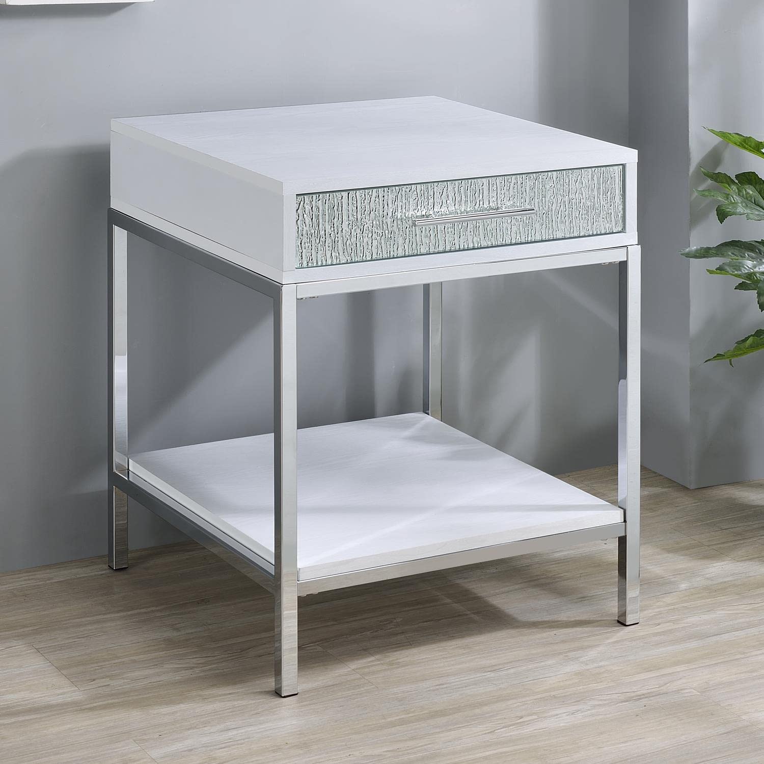 Steve Silver Mirage White Wood and Chrome 3-Piece Occasional Set