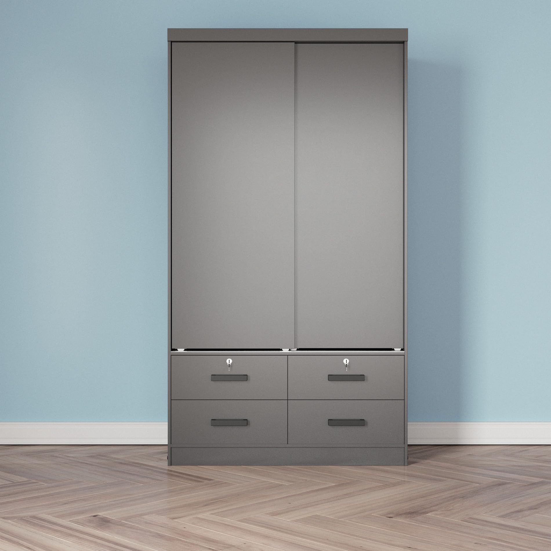 Woodpeckers Furniture And Mattress Sarah Modern Wood Double Sliding Door (Dark Grey)