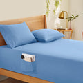 Horbaunal Extra Deep Pocket King Fitted Sheet Only - Fits Up To 24 Inch Mattress - Luxury 1800 Thread Count - Microfiber Blue Fi