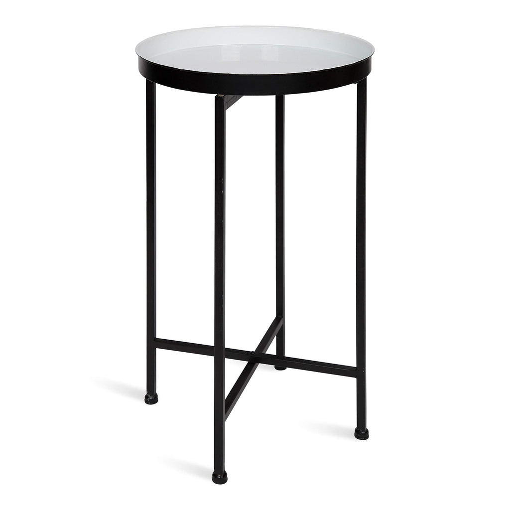 Kate And Laurel Celia Round Foldable Tray Accent Table, 14' X 14' X 25.75', White And Black, Modern Minimalist Design And Detachable Magnetic Tabletop