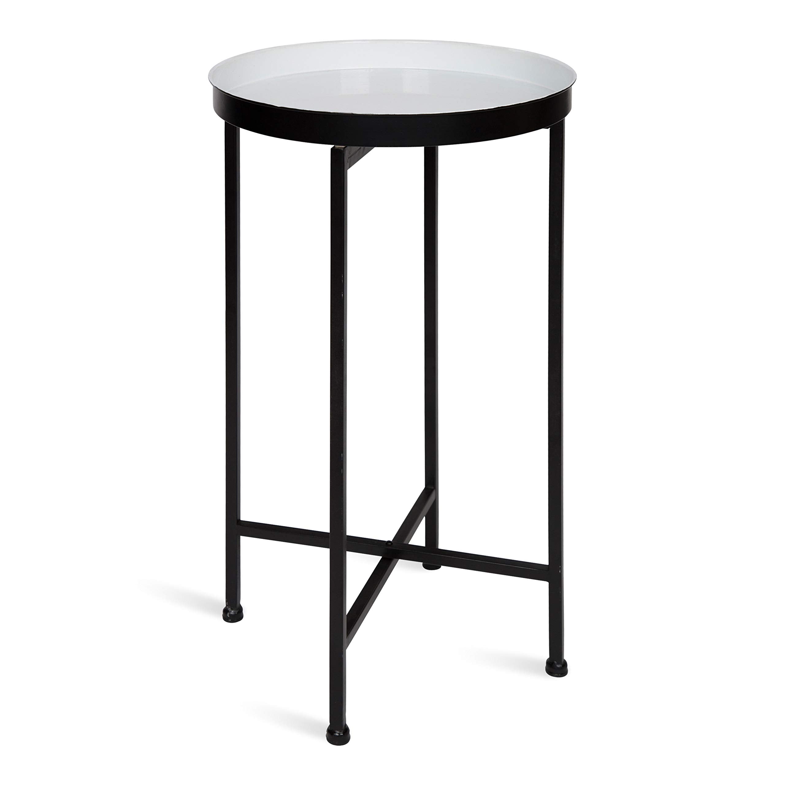 Kate And Laurel Celia Round Foldable Tray Accent Table, 14' X 14' X 25.75', White And Black, Modern Minimalist Design And Detachable Magnetic Tabletop