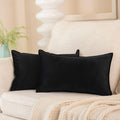 Juspurbet Black Decorative Lumbar Velvet Throw Pillow Covers 12X20 Inch Set Of 2,Broadside Soft Solid Cushion Case For Sofa Couc