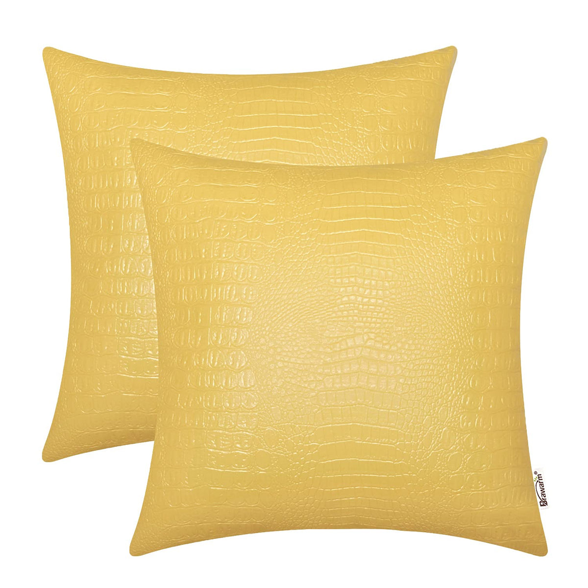 Brawarm Faux Leather Pillow Covers 22 X 22 Inches, Yellow Leather Pillow Covers Pack Of 2, Crocodile Leather Decorative Throw Pi