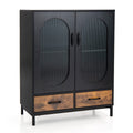 Giantex Buffet Cabinet With 2 Drawers, Wooden Sideboard, Standing 2-Tier Cupboard W/Tempered Glass Doors, Industrial Multifunctional Storage Cabinet For Kitchen Living Room Coffee Bar (Black & Brown)