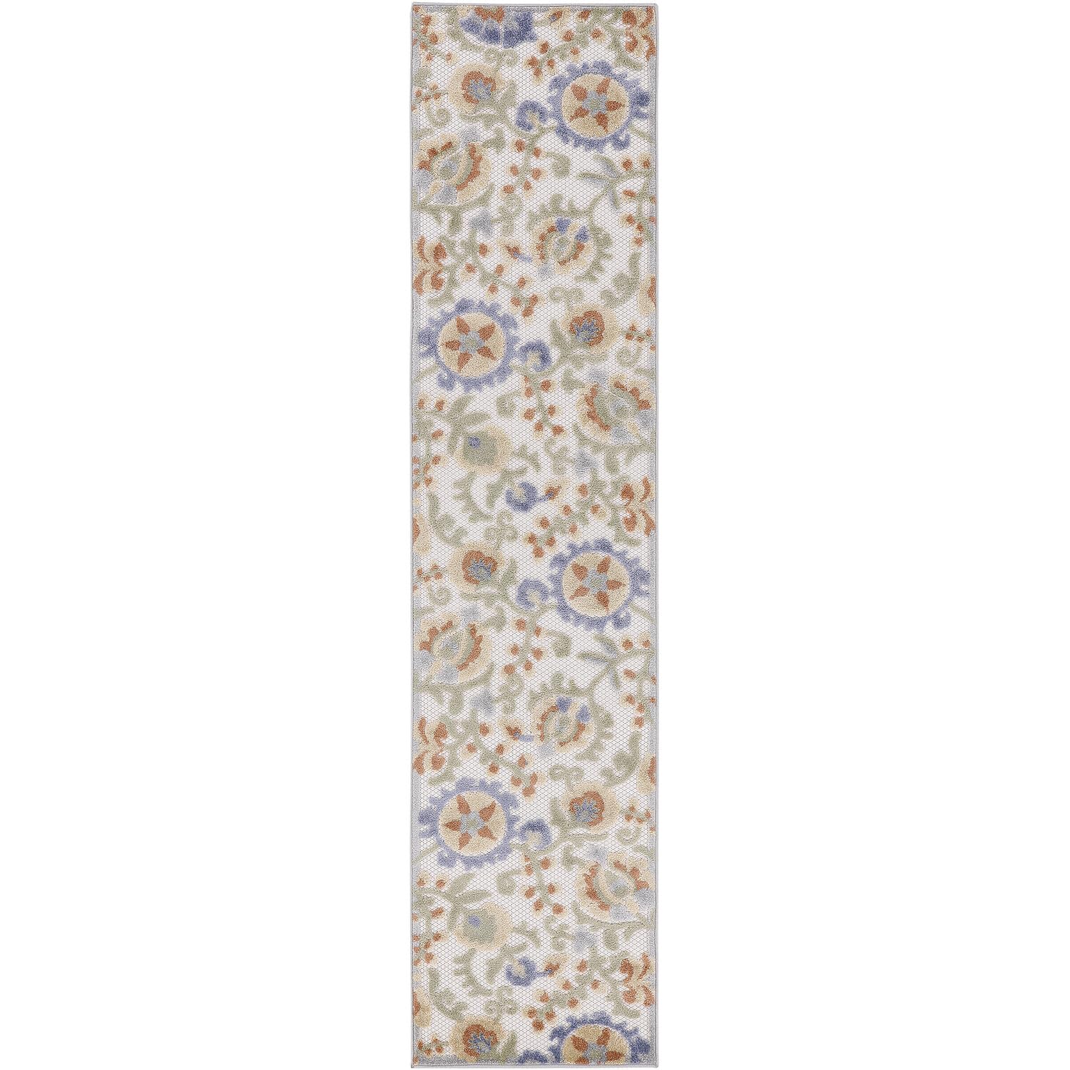 Nourison Aloha Indoor/Outdoor Ivory Blue 2'3' X 8' Area Rug, Easy Cleaning, Non Shedding, Bed Room, Living Room, Dining Room, B