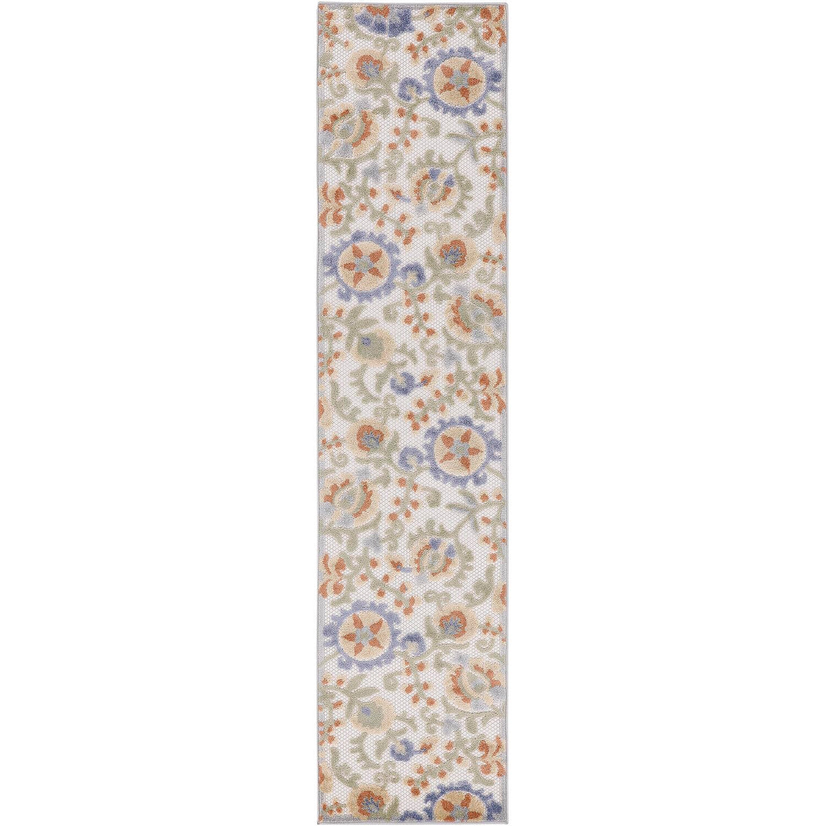 Nourison Aloha Indoor/Outdoor Ivory Blue 2' X 6' Area Rug, Easy Cleaning, Non Shedding, Bed Room, Living Room, Dining Room, Back