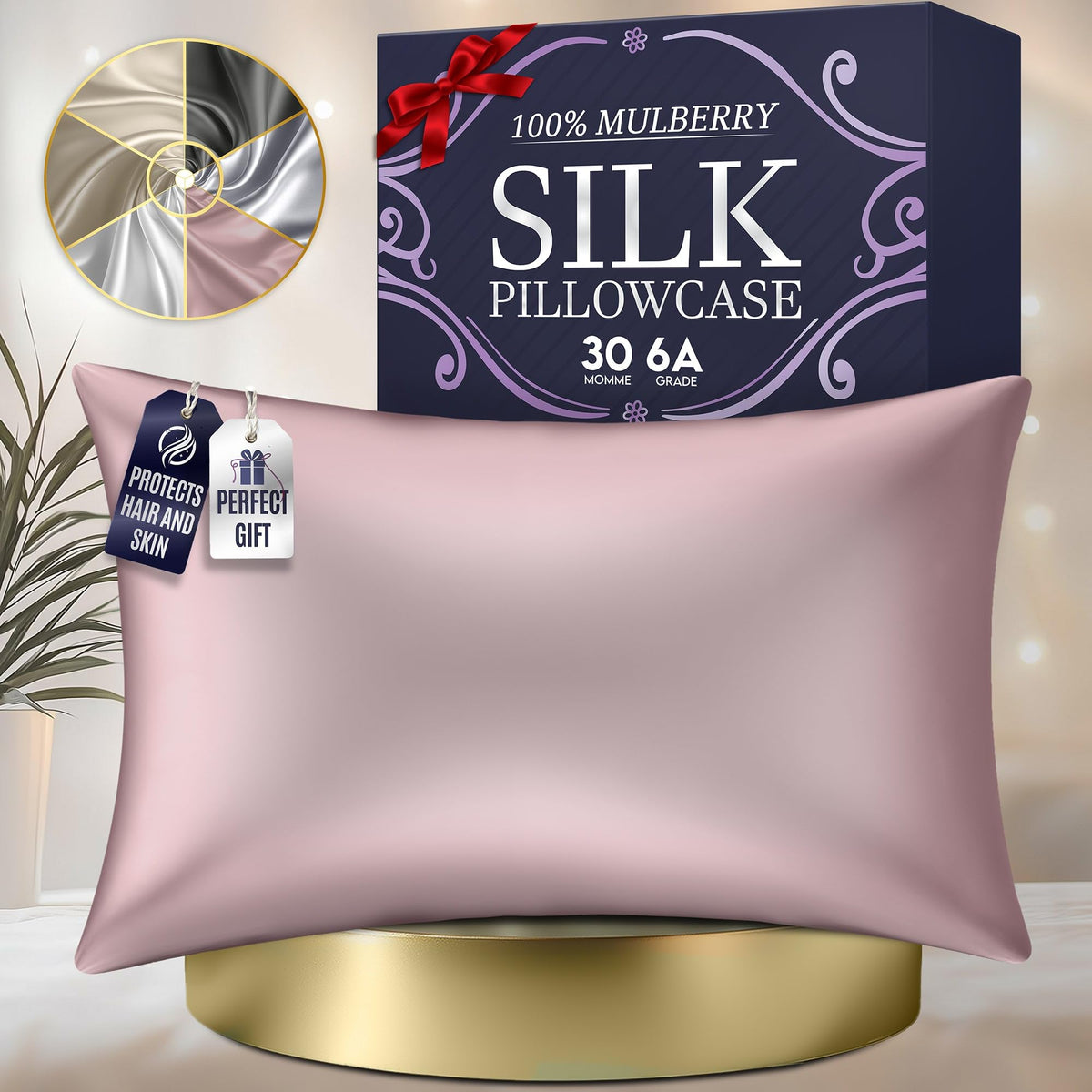 Decolure 100% Pure Mulberry Silk Pillow Case Standard Size - Highest Grade 30 Momme 6A+, Luxuriously Soft & Cooling Silk Pillowc