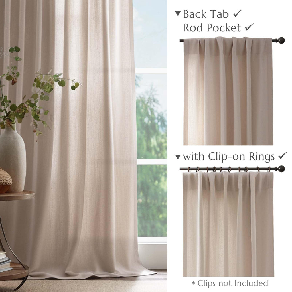 Jinchan Linen Blend Curtain For Living Room 108 Inch Length Extra Wide For Room Divider Taupe Curtain Rustic Farmhouse Curtain Back Tab Light Filtering Drapes Bedroom Window Curtain 1 Panel