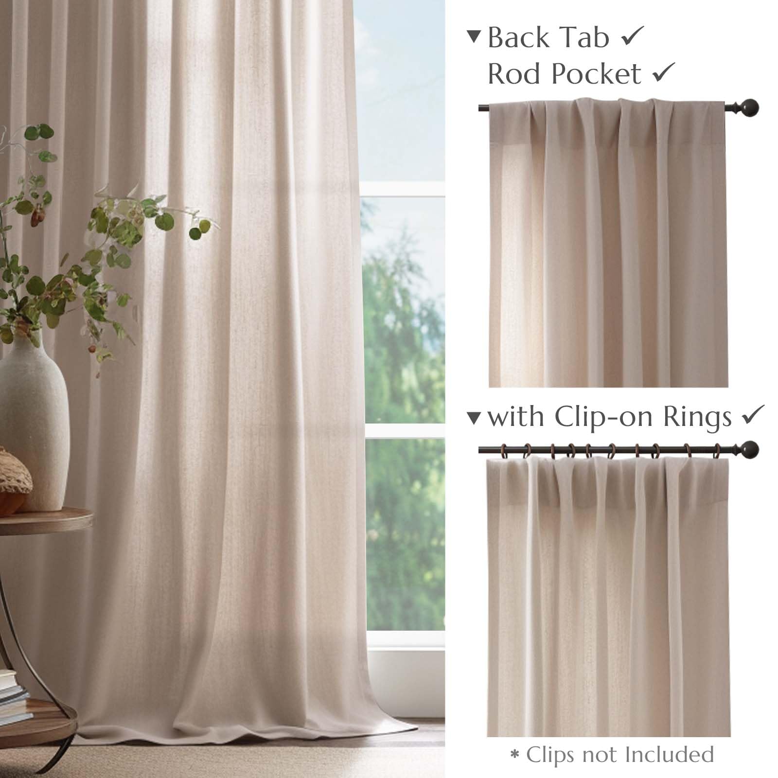 Jinchan Linen Blend Curtain For Living Room 108 Inch Length Extra Wide For Room Divider Taupe Curtain Rustic Farmhouse Curtain Back Tab Light Filtering Drapes Bedroom Window Curtain 1 Panel