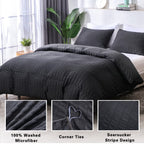 Avelom Seersucker Duvet Cover Set Full Size (80 X 90 Inches), 3 Pieces (1 Duvet Cover + 2 Pillow Cases), Black Ultra Soft Washed Microfiber, Textured Duvet Cover With Zipper Closure, Corner Ties