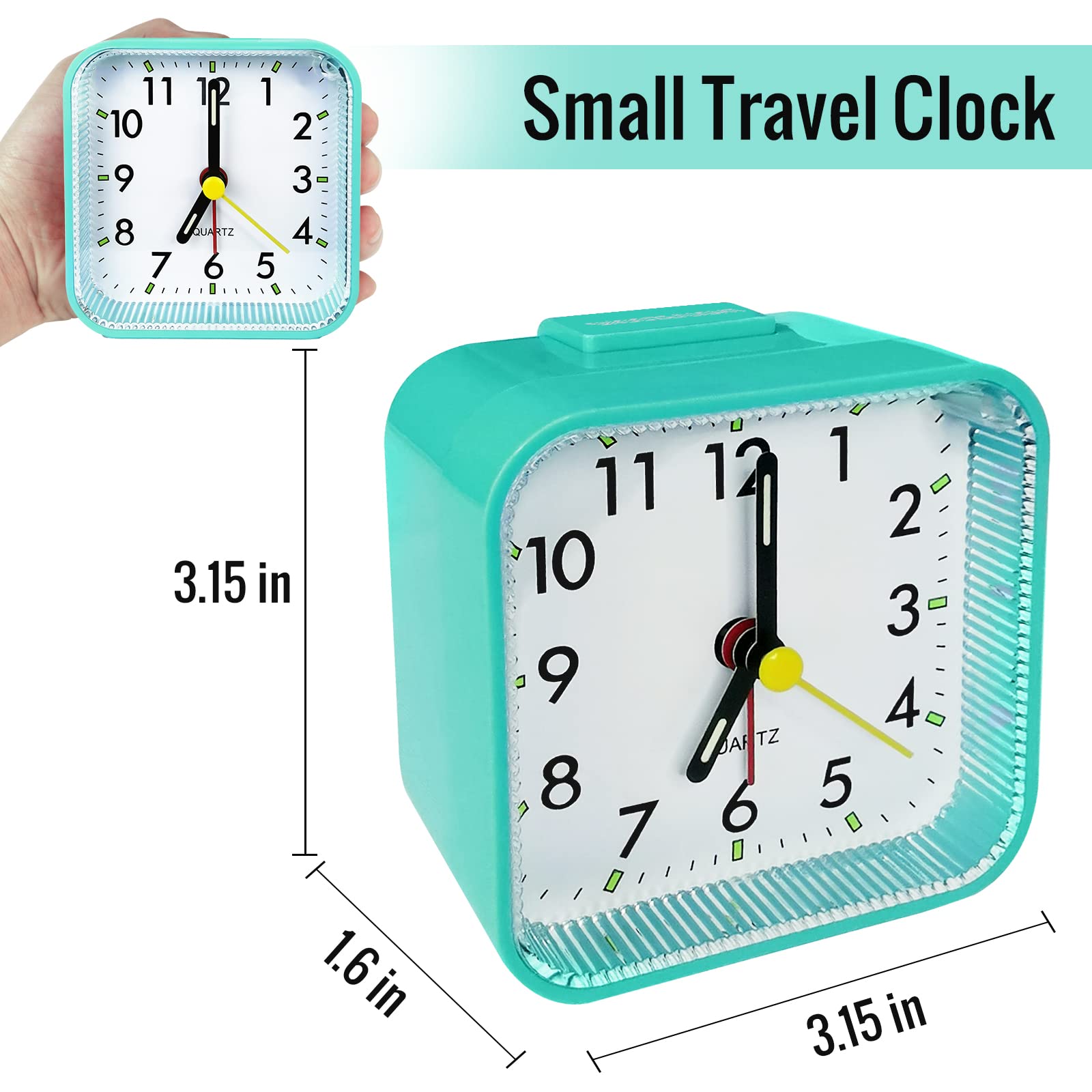 Lamisola Small Battery Operated Analog Alarm Clock, Travel Clock,Quieter Bedside Clocks For Bedrooms Bathroom Shelf Desk,Green