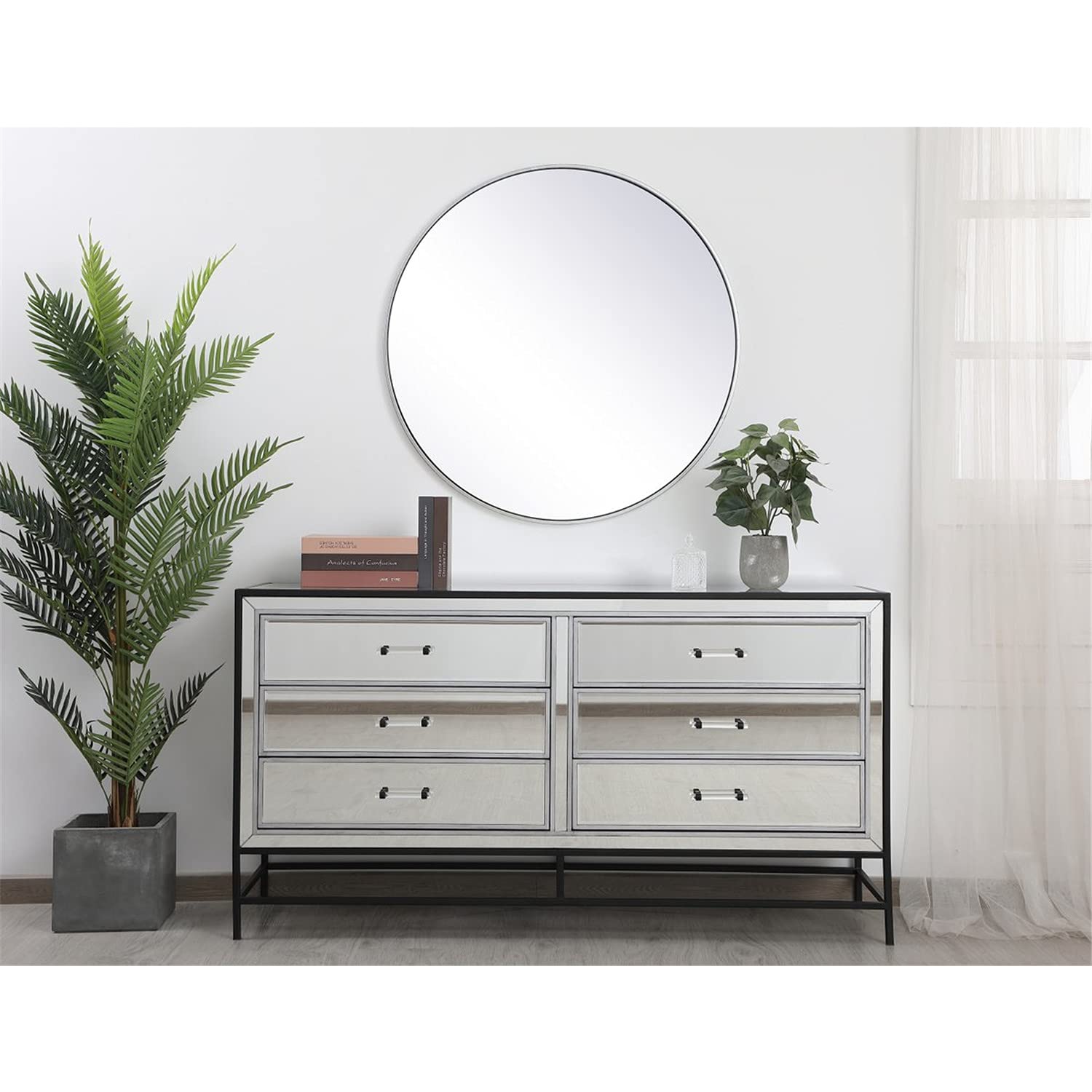 Elegant Decor 60 inch Mirrored 6 Drawers Chest in Black