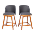 Flash Furniture Julia Set of 2 Transitional Bar Stools - Charcoal Faux Linen Upholstery - Silver Nailhead Trim - 30 Inch - Walnu