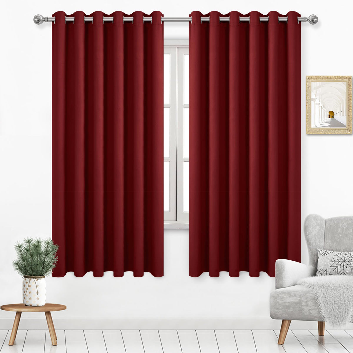 Dwcn Blackout Curtains 63 Inch Length, Christmas Curtains For Bedroom, Solid Grommet Living Room Curtains Extra Wide Curtains -