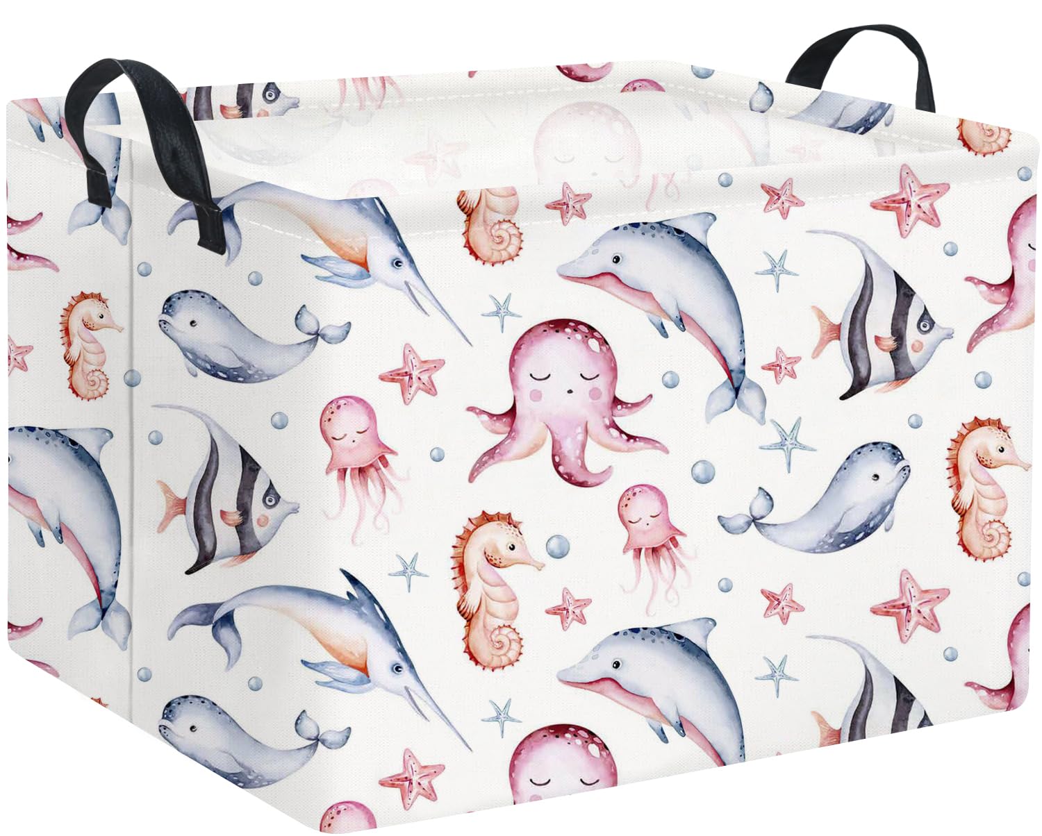 HIYAGON Rectangular Ocean Basket for Kids Baby Basket for Boys and Girls Cute Toy Storage Organizer Bin Box Sea Fishes Room Deco