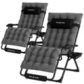 Udpatio Oversized Zero Gravity Chair Set Of 2, 33In Xxl Patio Reclining Chair With Cushion, Outdoor Folding Recliner With Pillows|Cup Holder|Foot Rest|Padded Headrest, Dark Grey, Support 502Lb