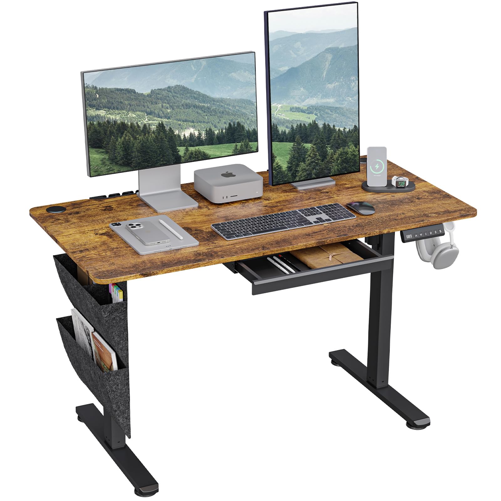 Dsnape Electric Standing Desk With Drawers,48X24 Inch Electric Desk Adjustable Height With Side Storage,Sit Stand Desk For Home