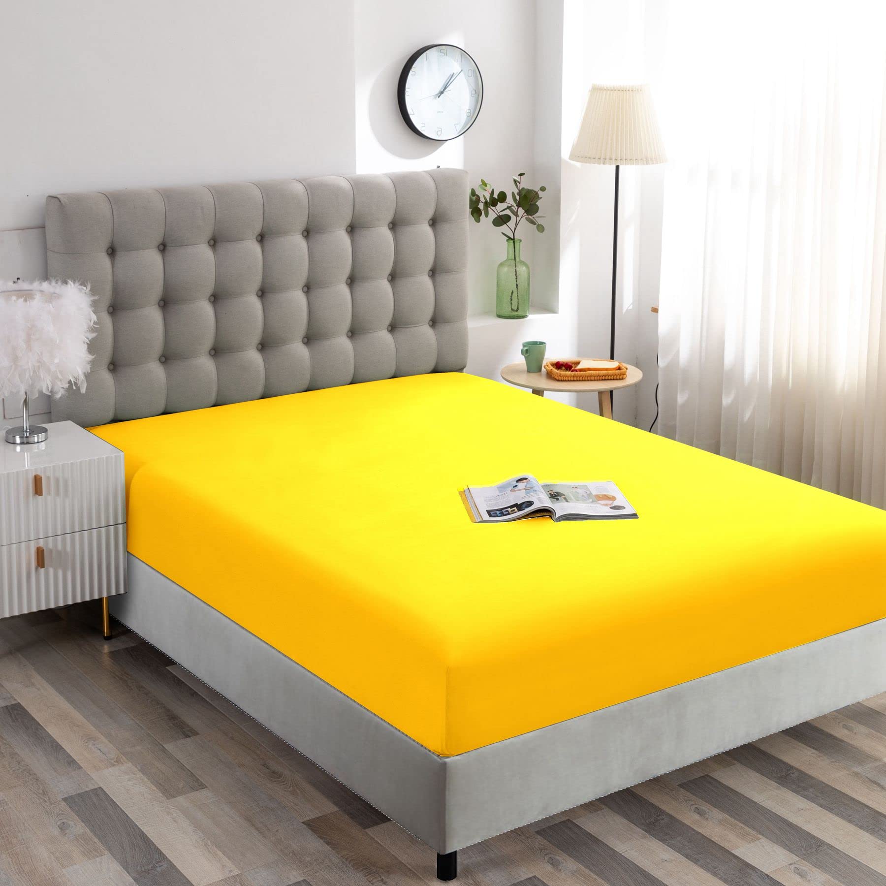 Ghooss Full Size Fitted Sheet,Hotel Quality Bedding Fitted Sheet Deep Pocket Up To 14 Inch,Wrinkle And Fade Resistant,1 Piece,Ye