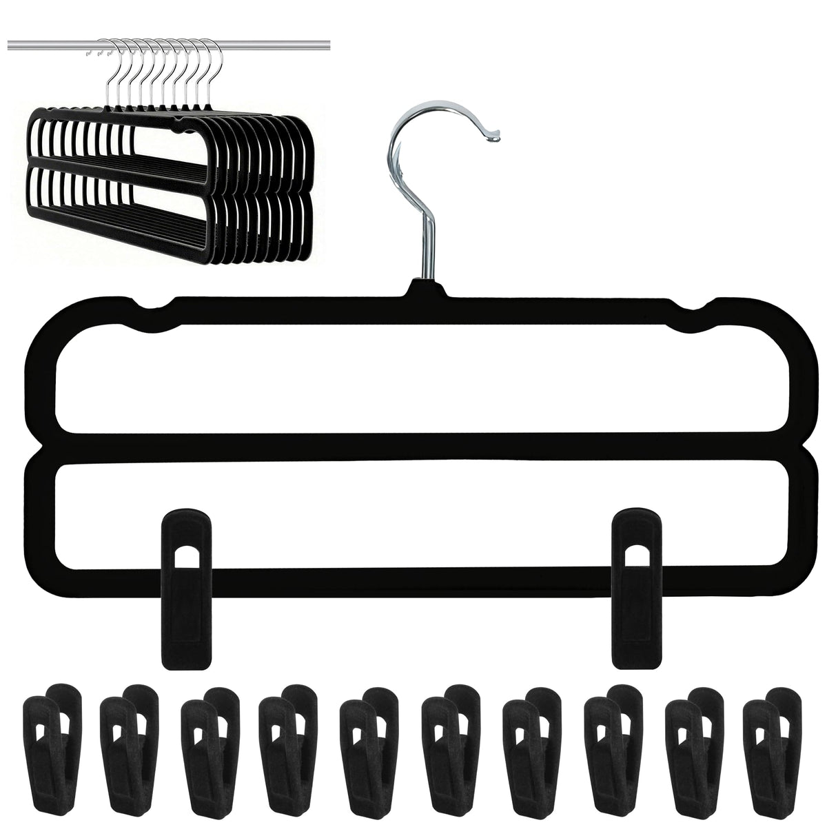 WJWSKI Velvet Pants Hangers with Double Non Slip Bar  with Adjustable Clips Thin Space Saving Clothes Hanger  360 Swivel Felt