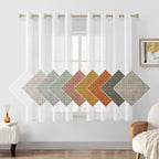HOMEIDEAS White Linen Sheer Curtains 63 Inches Long 2 Panels Textured Semi Sheer Curtains Farmhouse Curtains Sheer Privacy Windo