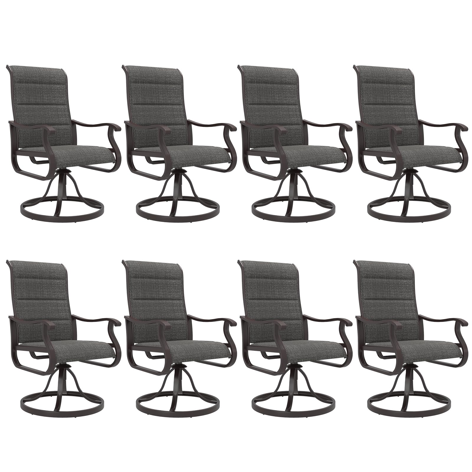 Amopatio Padded Patio Swivel Chairs Set Of 8, Outdoor Dining Chairs With Ultra Soft Textilene High Back Seat & Metal Rocker Fram