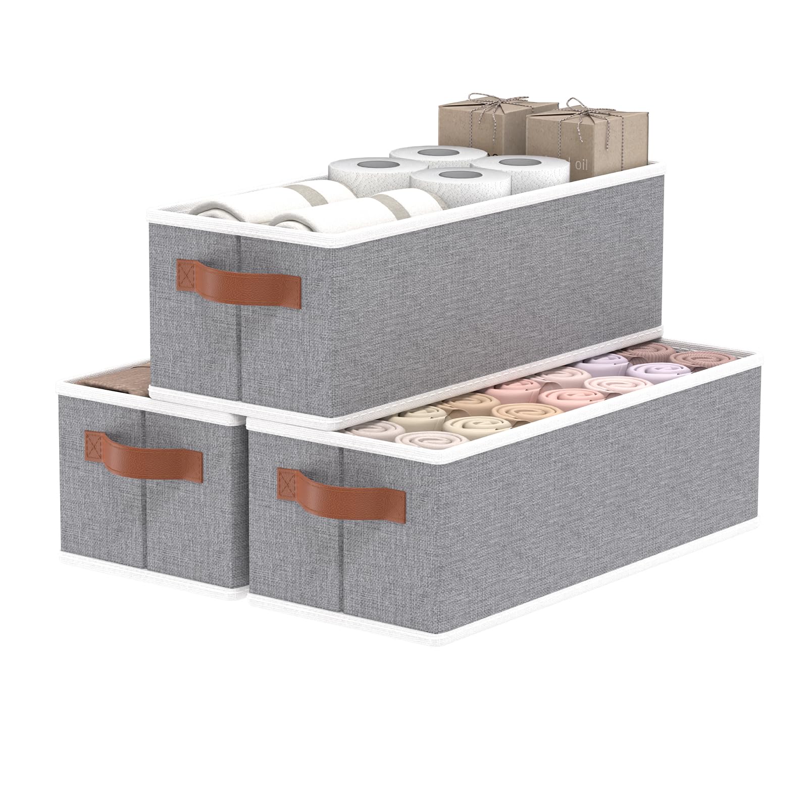 OUTBROS Storage Baskets, Foldable Bins for Shelves, Fabric Boxes With Handles, Wardrobe Organiser, For Bedrooms, Living Rooms, G