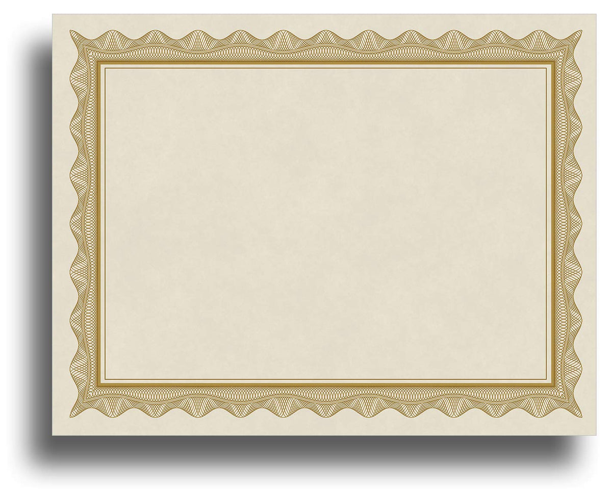 Blank Parchment Certificate Paper For Awards - Works With Inkjet/Laser Printers - Measures 8 1/2' X 11' - Gold Border - 100 Sh