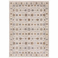 HomeRoots 509448 10 x 13 ft. Ivory & Gold Oriental Power Loom Stain Resistant Rectangle Area Rug with Fringe