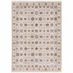 HomeRoots 509448 10 x 13 ft. Ivory & Gold Oriental Power Loom Stain Resistant Rectangle Area Rug with Fringe