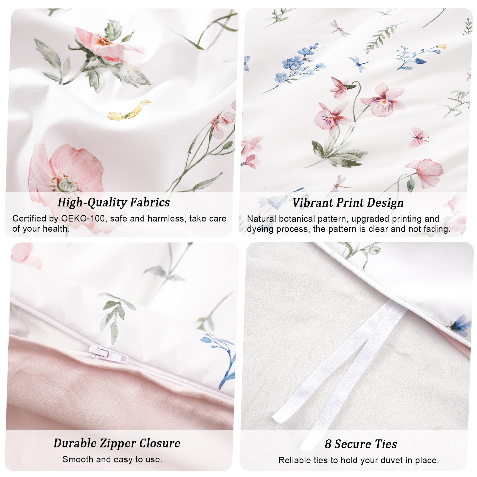 Phf Ultra Soft Floral Duvet Cover King Size, Printed Bedding Set 3 Pieces, Comfy Durable Farmhouse Duvet Cover Set With 2 Pillow