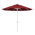 California Umbrella 9' Round Aluminum Market Umbrella, Crank Lift, Collar Tilt, White Pole, Pacifica Red