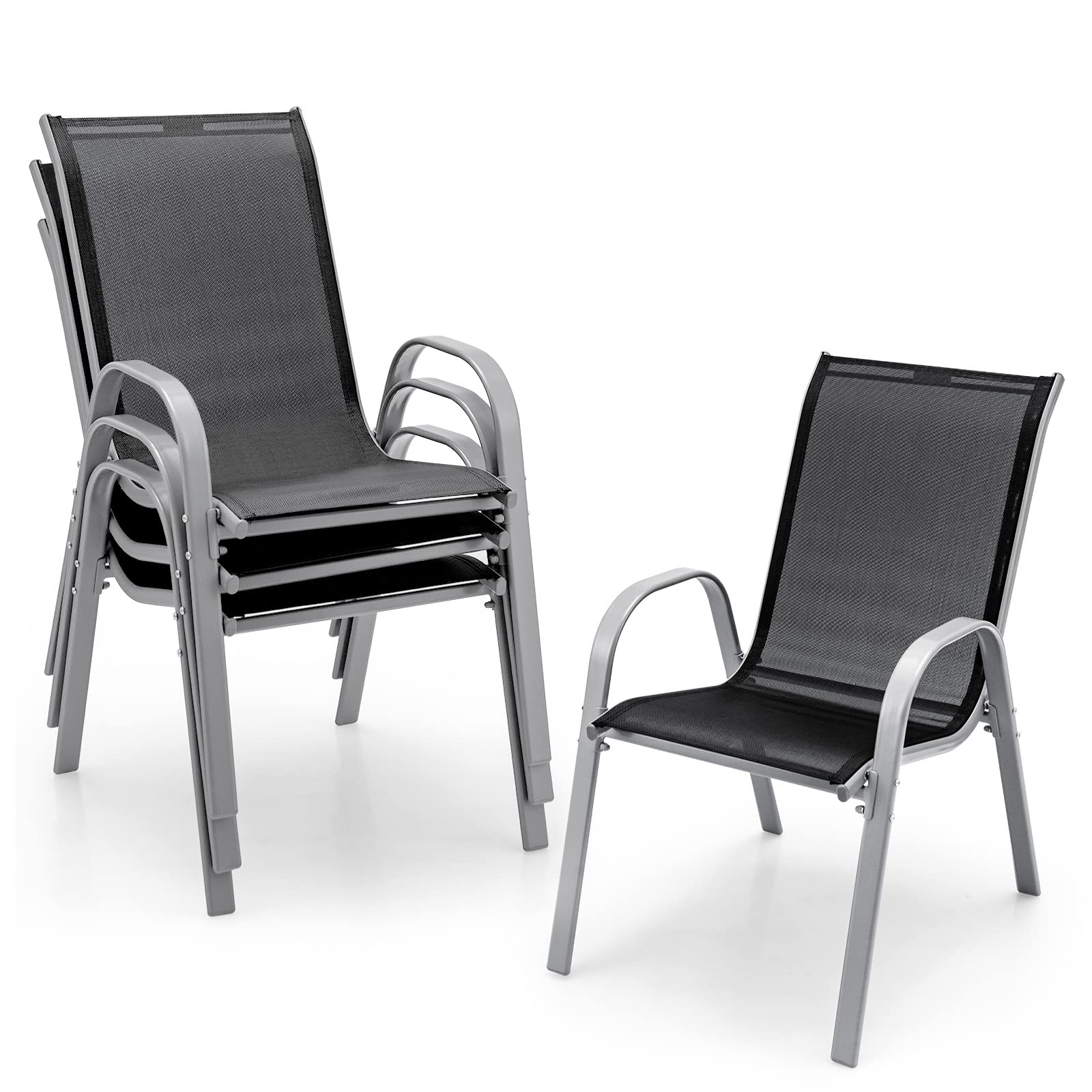 Tangkula 4 Pieces Patio Dining Chairs, Outdoor Stackable All Weather Heavy Duty Dining Chairs Set With Armrests, Support 330 Lbs, For Poolside, Backyard, Garden, Deck, Front Porch (Black)